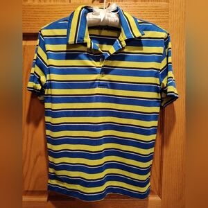 EUC Nike Boys Golf Shirt, Blue And Yellow Striped Polo, Dri-fit
